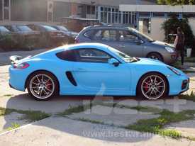 Porsche Cayman autófóliázás: KPMF matt kék autó fóliával 4